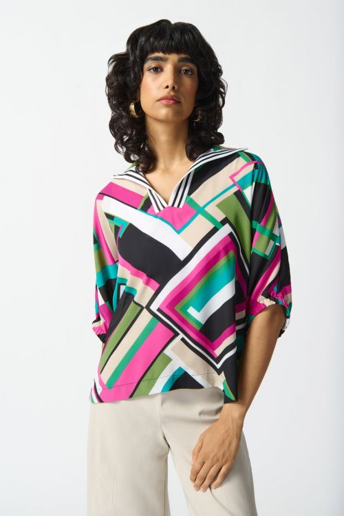 Joseph Ribkoff Black/Multi Geometric Print Boxy Top Style 242176