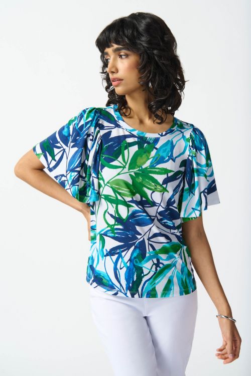 Joseph Ribkoff Vanilla/Multi Tropical Print Top Style 242183