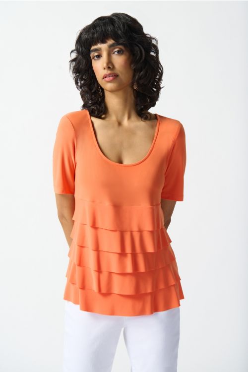 Joseph Ribkoff Mandarin Flared Ruffle Top Style 242214