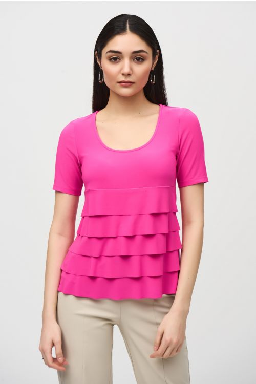 Joseph Ribkoff Ultra Pink Flared Ruffle Top Style 242214