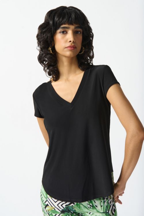 Joseph Ribkoff Black Boxy V-Neck Top Style 242217