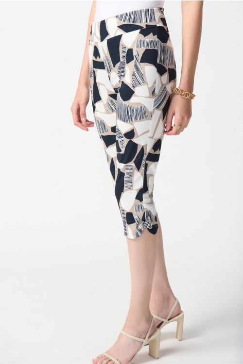 Joseph Ribkoff Vanilla/Multi Abstract Print Capri Pants Style 242224