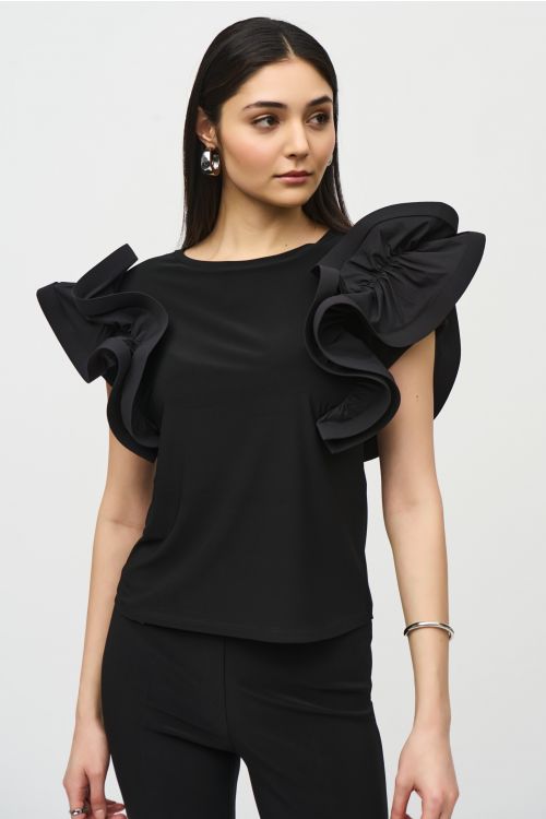 Joseph Ribkoff Black Statement Sleeve Top Style 242236