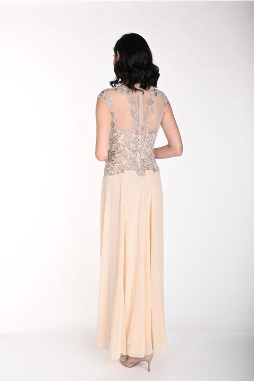 Frank Lyman Champagne Sleeveless Long Dress Style 242303I