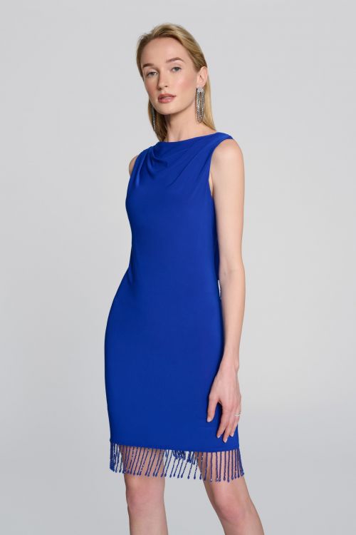 Joseph Ribkoff Royal Sapphire Beaded Hem Sheath Dress Style 242702