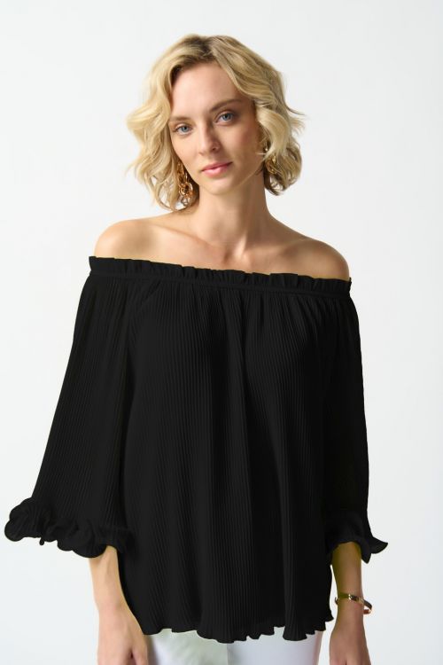 Joseph Ribkoff Black Off-The-Shoulder Pleated Top Style 242909