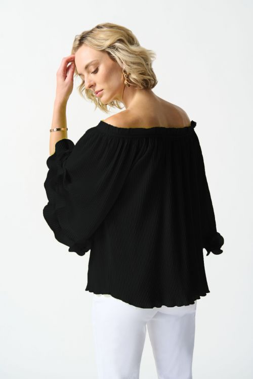 Joseph Ribkoff Black Off-The-Shoulder Pleated Top Style 242909