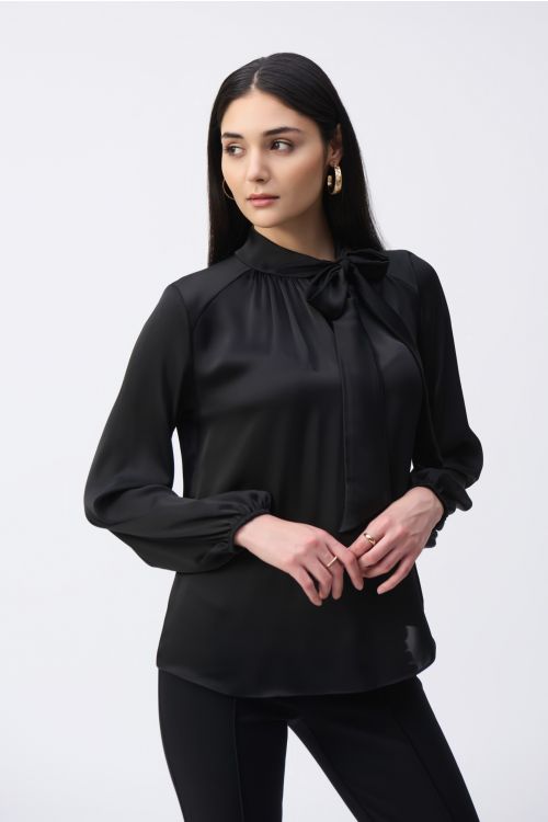 Joseph Ribkoff Black Top With Bow Neckline Style 243022