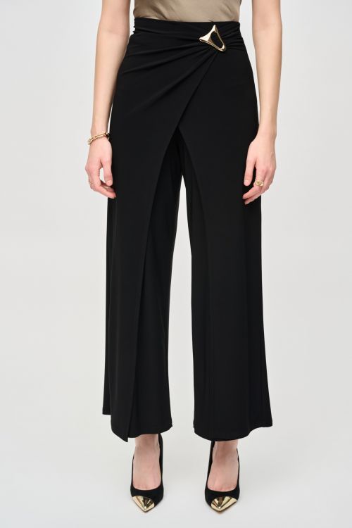 Joseph Ribkoff Black Wide-Leg Wrap Pants Style 243028