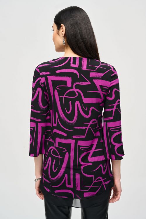 Joseph Ribkoff Black/Empress Abstract Print Flared Top Style 243059