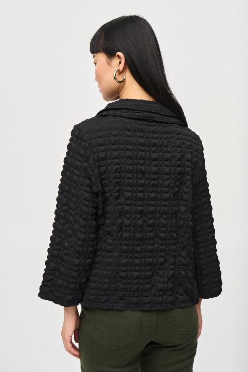 Joseph Ribkoff Black Bubble Woven Cropped Jacket Style 243084