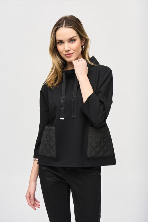 Joseph Ribkoff Black Cowl Collar Boxy Top Style 243085