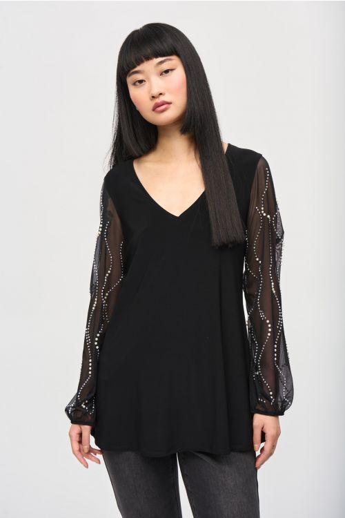 Joseph Ribkoff Black Tunic With Beaded Sleeve Style 243132