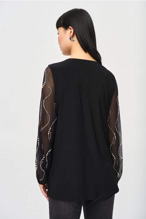 Joseph Ribkoff Black Tunic With Beaded Sleeve Style 243132