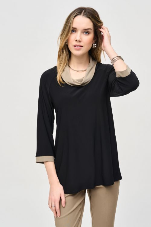 Joseph Ribkoff Black/Java Colour Block Straight Tunic Style 243163