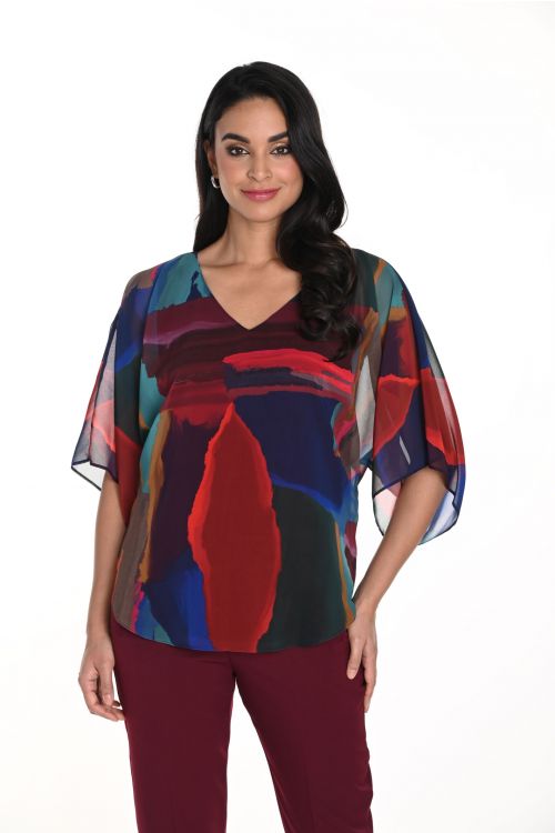 Frank Lyman Burgundy/Blue Abstract Print Blouse Style 243171