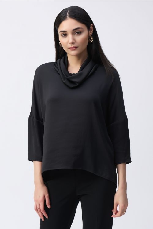 Joseph Ribkoff Black Satin Cowl Collar Top Style 243189