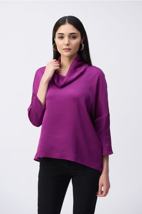 Joseph Ribkoff Empress Satin Cowl Collar Top Style 243189