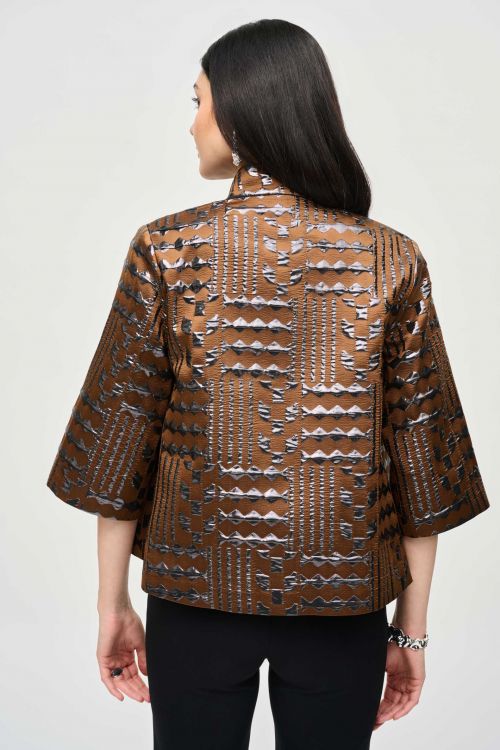 Joseph Ribkoff Brown/Gunmetal Geometric Print Boxy Jacket Style 243192