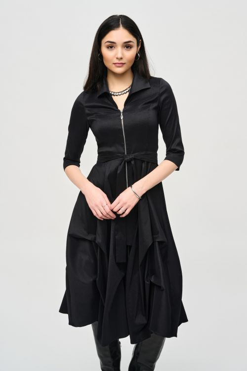 Joseph Ribkoff Black Stretch Taffeta Dress With Waist Sash Style 243200