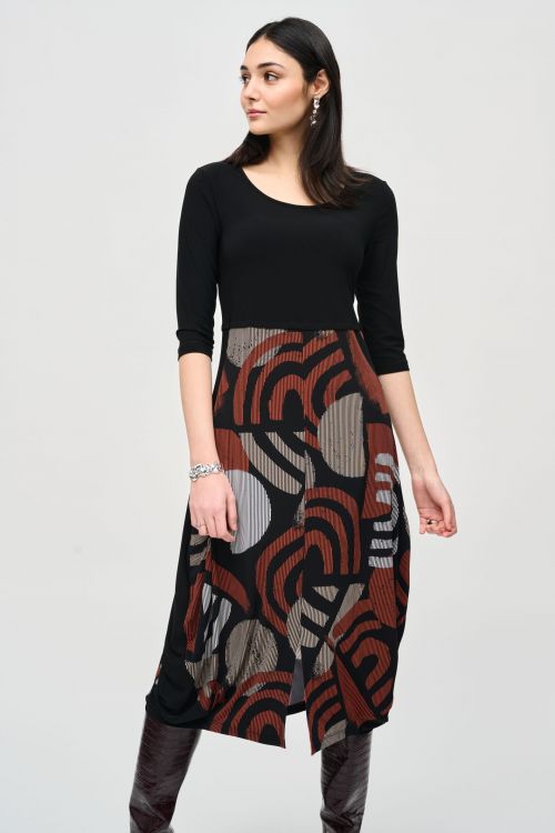 Joseph Ribkoff Black/Multi Geometric Print Cocoon Dress Style 243234