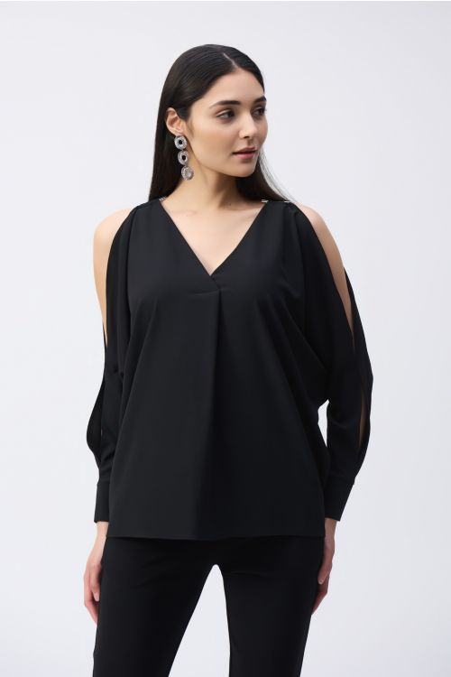 Joseph Ribkoff Black Boxy Top with Dolman Sleeves Style 243248