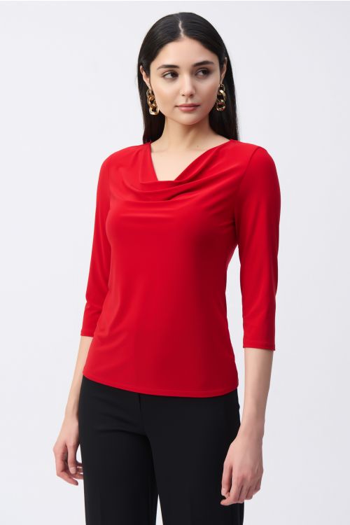 Joseph Ribkoff Lipstick Red Cowl Neck Top Style 243318