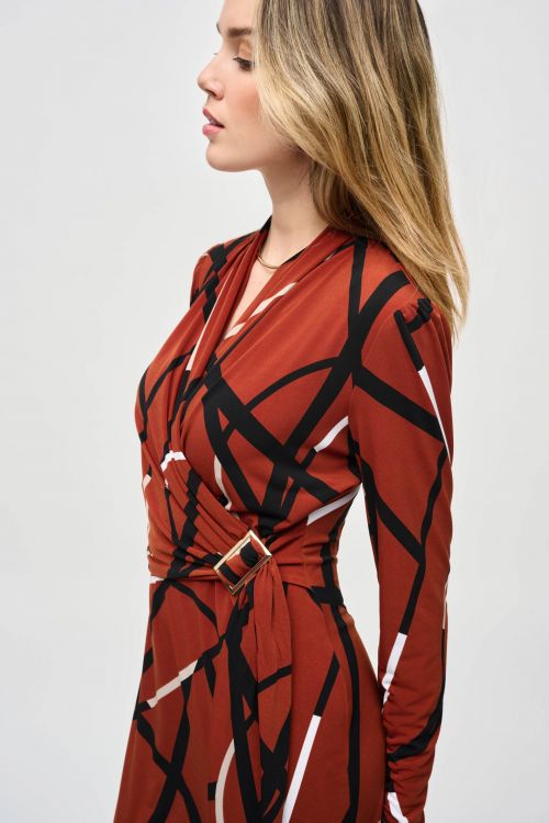 Joseph Ribkoff Cinnamon/Multi Abstract Print Wrap Dress Style 243319