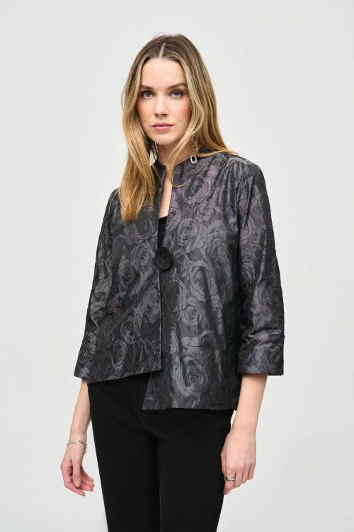 Joseph Ribkoff Black/Grey Floral Print Swing Jacket Style 243327