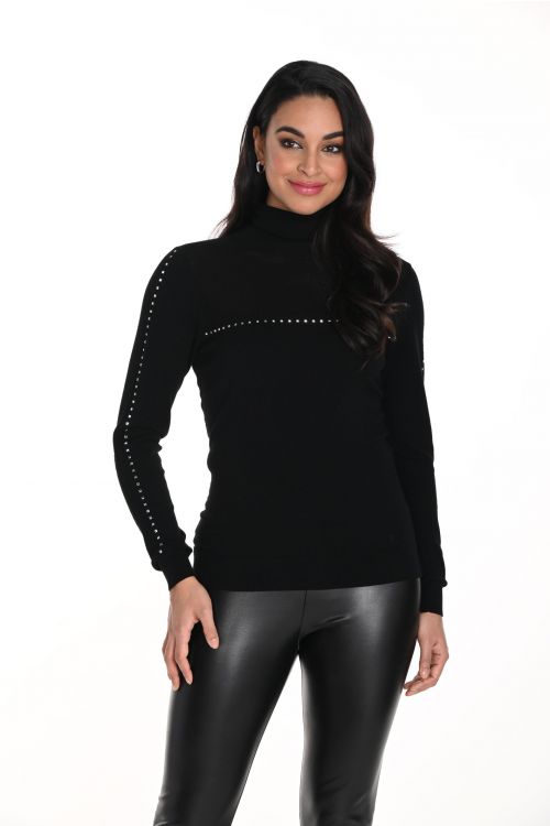 Frank Lyman Black Turtle Neck Top with Rhinestones Detail Style 243432U