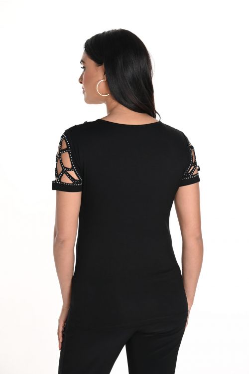 Frank Lyman Black Dotted Keyhole Casual Top Style 243465U 