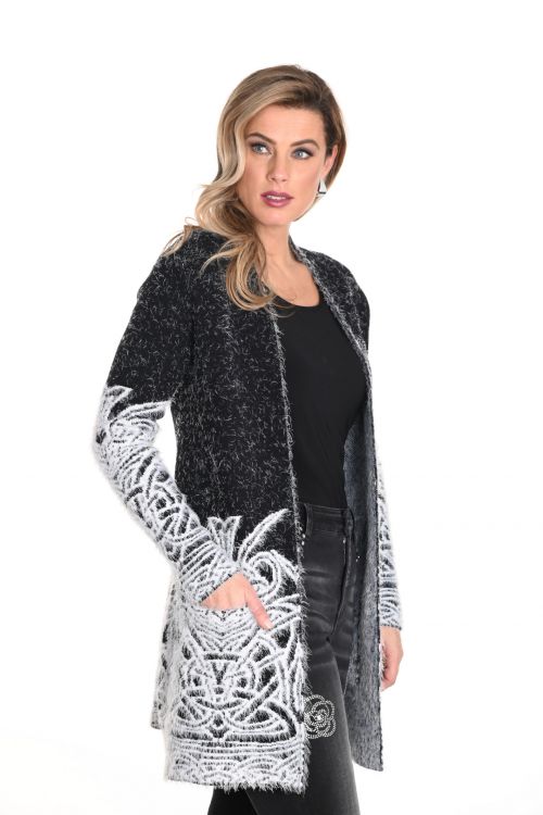 Frank Lyman Black/Off-White Knit Cardigan Style 243512U