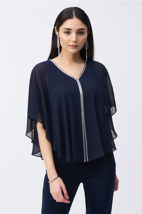 Joseph Ribkoff Midnight Blue Chiffon Poncho Top Style 243707