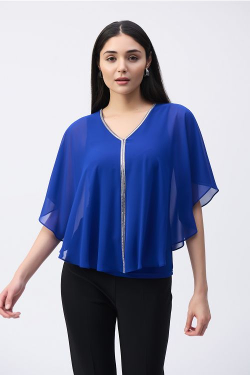 Joseph Ribkoff Royal Sapphire Chiffon Poncho Top Style 243707