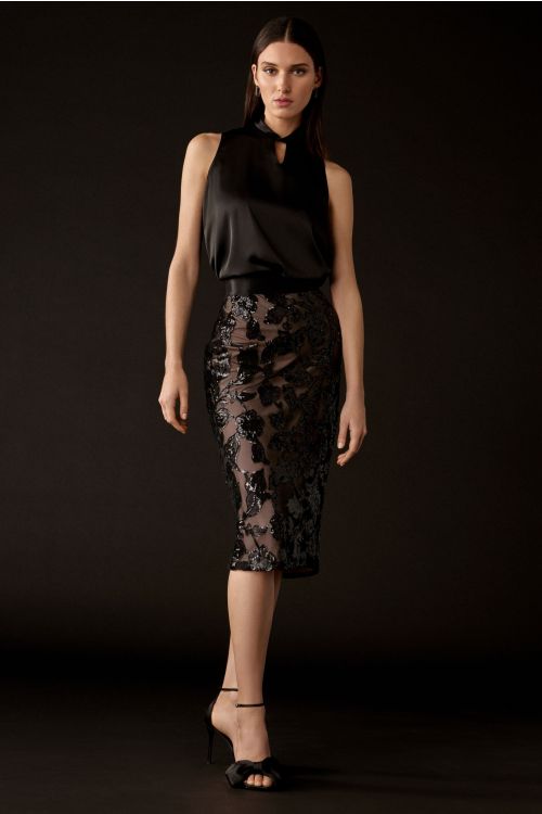 Joseph Ribkoff Black Floral Print Pull-On Skirt Style 243710