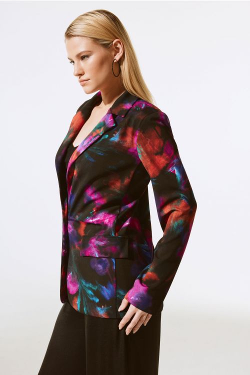 Joseph Ribkoff Black/Multi Floral Print Straight Blazer Style 243723