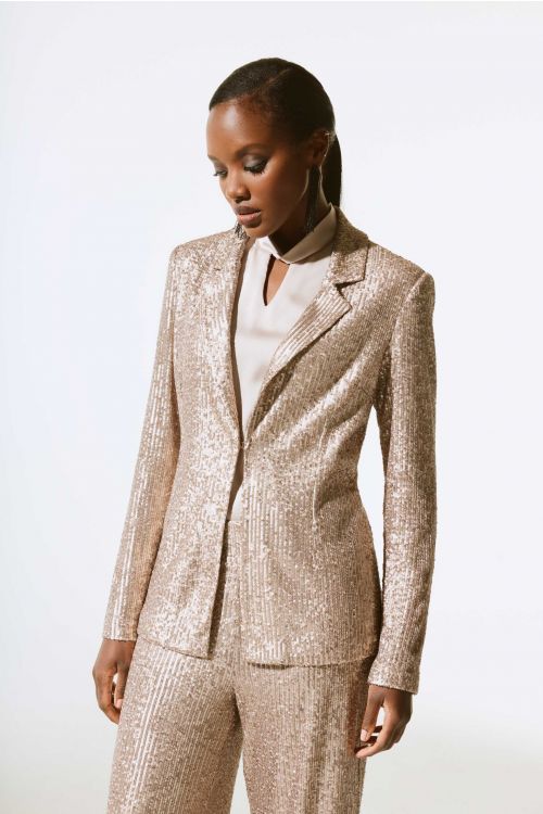 Joseph Ribkoff Matte Gold Sequined Straight Blazer Style 243772