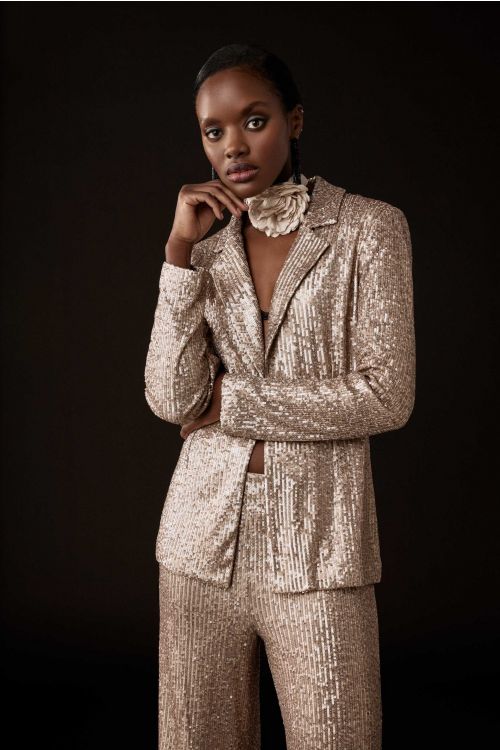 Joseph Ribkoff Matte Gold Sequined Straight Blazer Style 243772