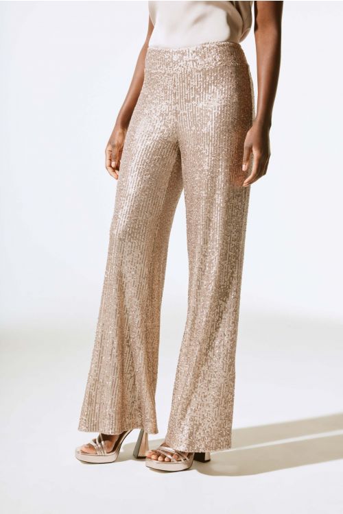 Joseph Ribkoff Matte Gold Sequined Wide Leg Pants Style 243773