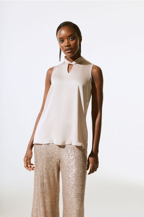 Joseph Ribkoff Sand Satin Sleeveless Keyhole Top Style 243792