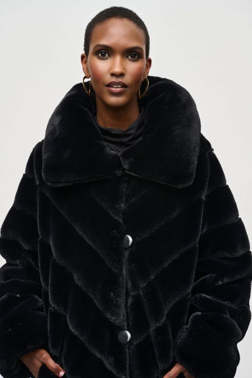 Joseph Ribkoff Black Reversible Faux Fur Coat Style 243904