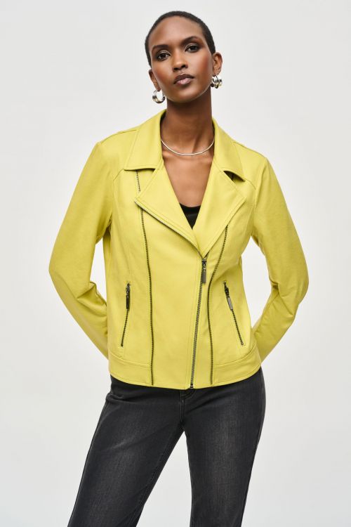 Joseph Ribkoff Wasabi Foiled Knit Moto Jacket Style 243905