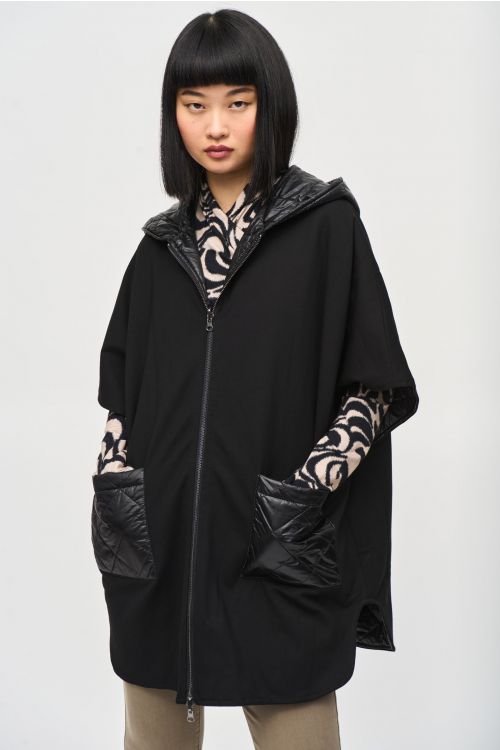 Joseph Ribkoff Black Reversible Hooded Cape Style 243906