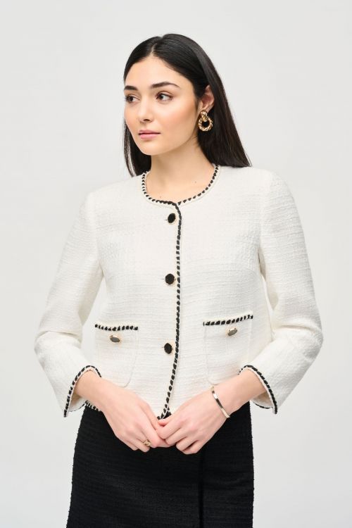 Joseph Ribkoff Winter White/Black Bouclé Jacket Style 243911