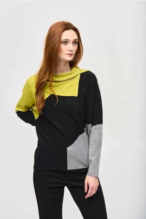 Joseph Ribkoff Wasabi/Black/Grey Mélange Sweater Top Style 243941