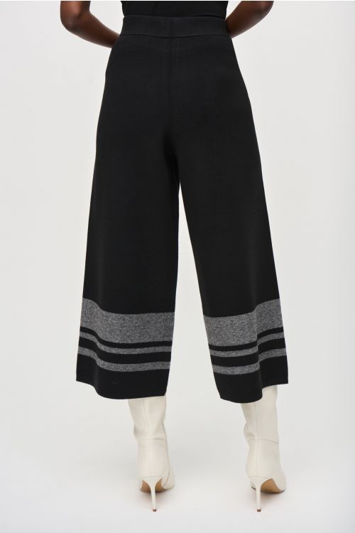 Joseph Ribkoff Black/Vanilla Jacquard Sweater Knit Culotte Pants Style 243950