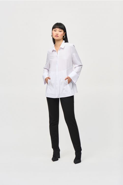 Joseph Ribkoff Optic White Button-Down Blouse With Pockets Style 243958