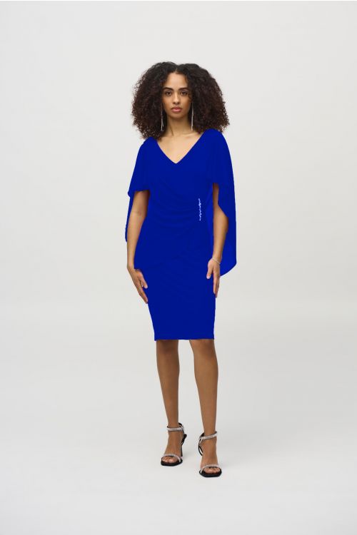 Joseph Ribkoff Royal Sapphire Silky Knit and Chiffon Sheath Dress Style 244017