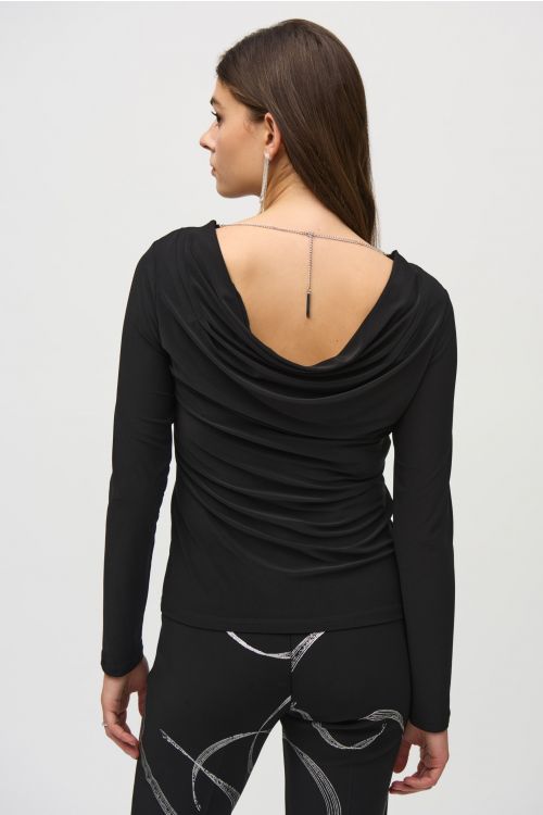 Joseph Ribkoff Black Top With Back Chain Detail Style 244113