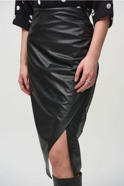 Joseph Ribkoff Black Leatherette Pull-On Pencil Skirt Style 244115